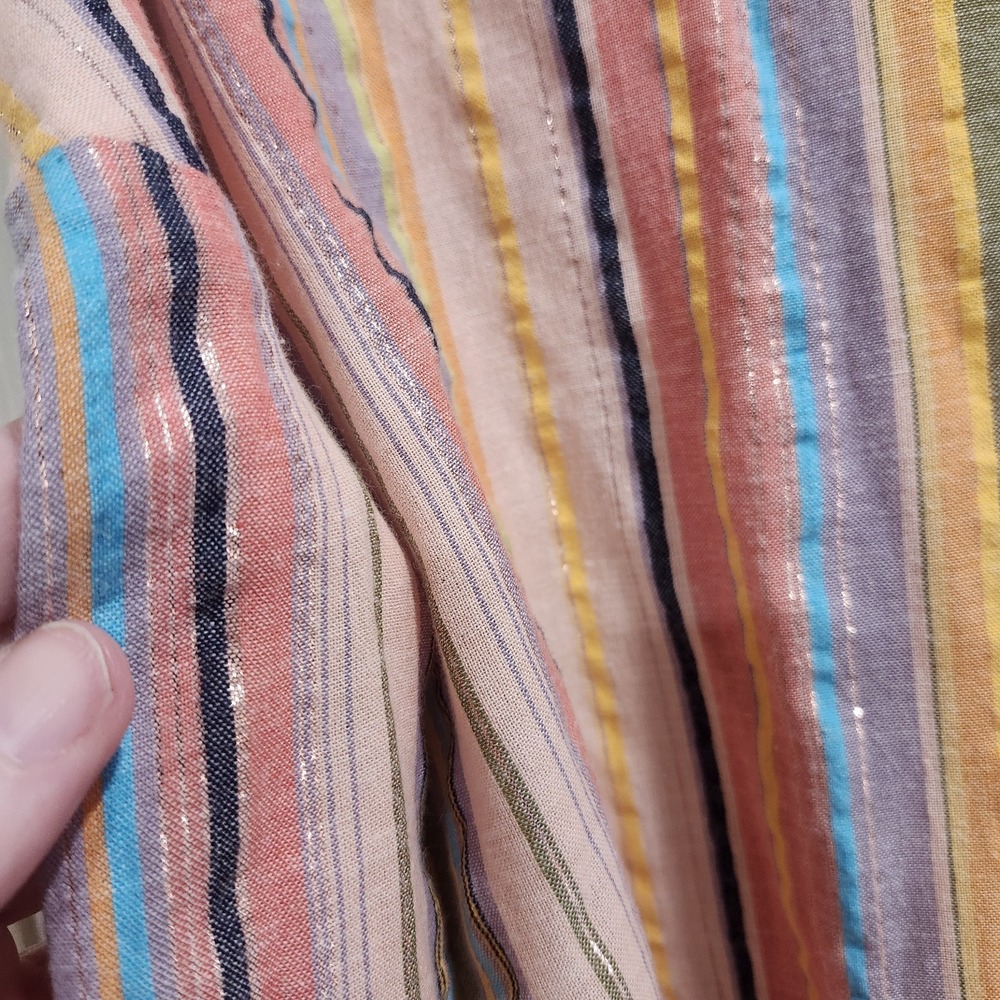 Pilcro XS Striped Button Up Shirt Metallic Thread Cotton Oversized Boho - Picture 3 of 13